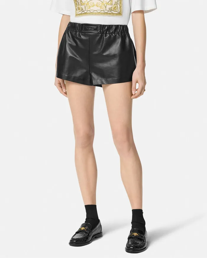 Versace Leather Boxer Shorts Black Women Pants and Shorts