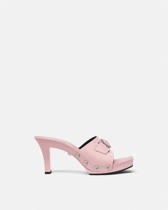Versace Medusa Buckle Patent Clogs 60 Mm Light Pink Women Sandals