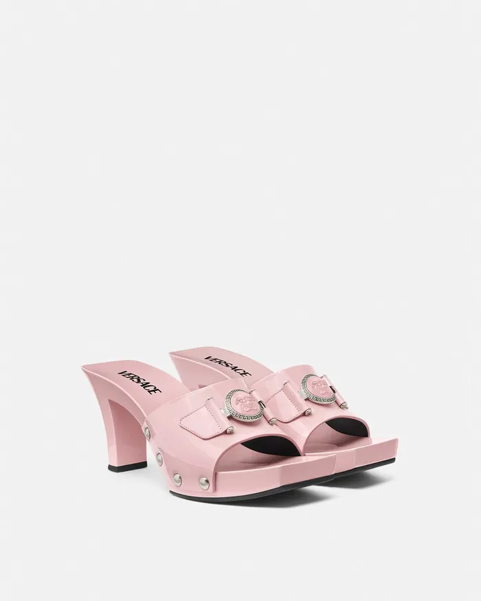 Versace Medusa Buckle Patent Clogs 60 Mm Light Pink Women Sandals