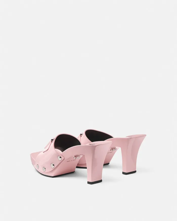 Versace Medusa Buckle Patent Clogs 60 Mm Light Pink Women Sandals