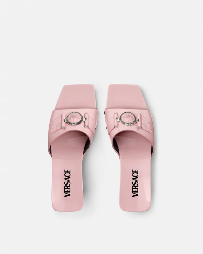 Versace Medusa Buckle Patent Clogs 60 Mm Light Pink Women Sandals
