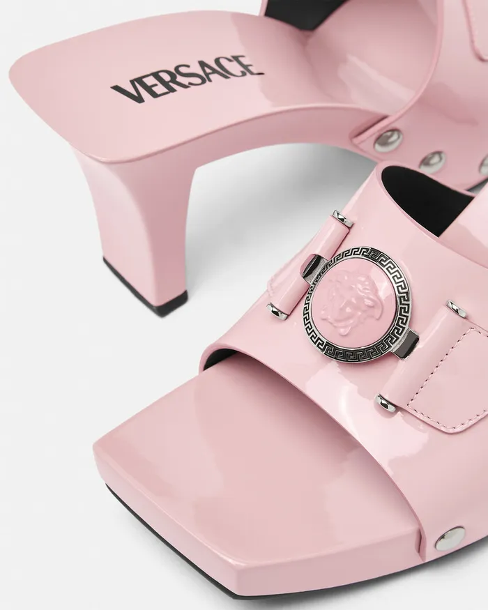 Versace Medusa Buckle Patent Clogs 60 Mm Light Pink Women Sandals