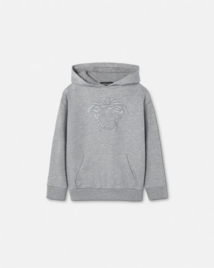 Versace Medusa Embroidery Hoodie Gray Kids Knitwear and Sweatshirts