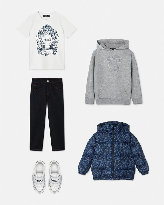 Versace Medusa Embroidery Hoodie Gray Kids Knitwear and Sweatshirts
