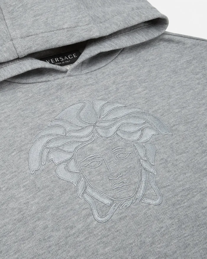 Versace Medusa Embroidery Hoodie Gray Kids Knitwear and Sweatshirts