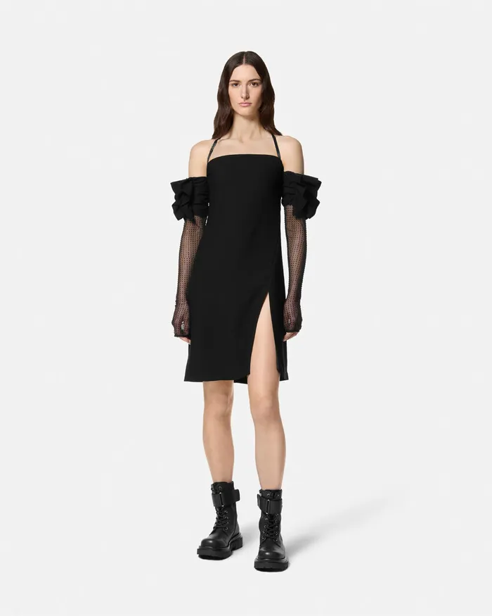 Versace OffTheShoulder Mini Dress Blackprint Women Jeans Couture
