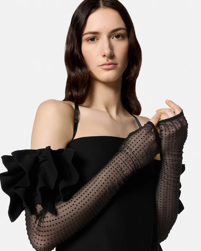 Versace OffTheShoulder Mini Dress Blackprint Women Jeans Couture