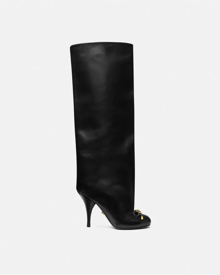 Versace Opera Bow KneeHigh Boots 105 Mm Blackgold Women Boots