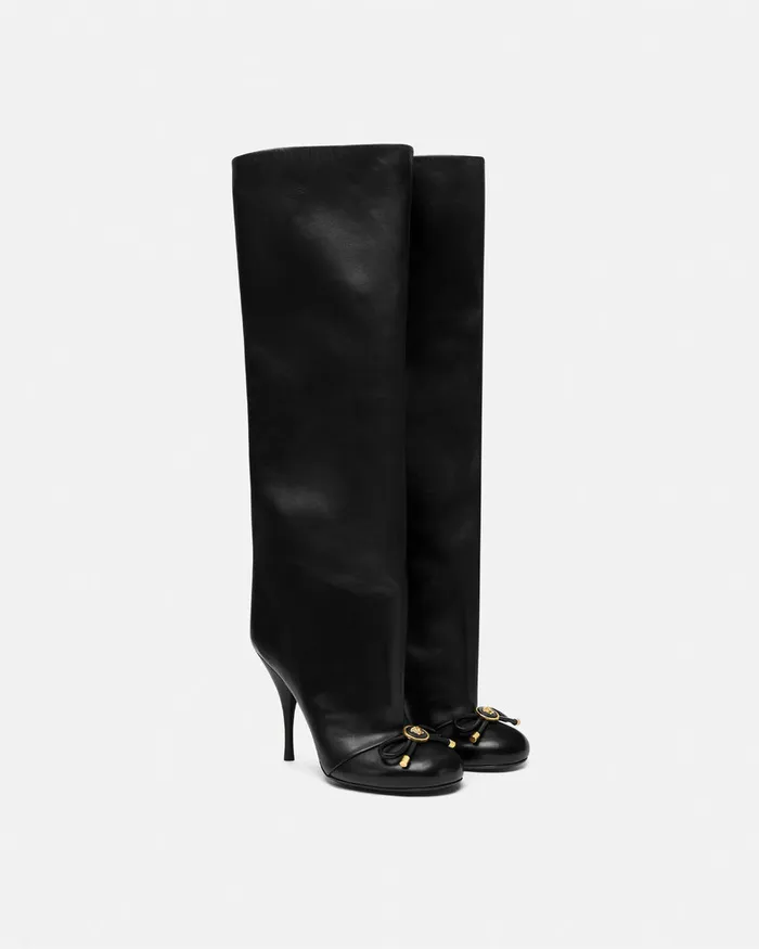 Versace Opera Bow KneeHigh Boots 105 Mm Blackgold Women Boots