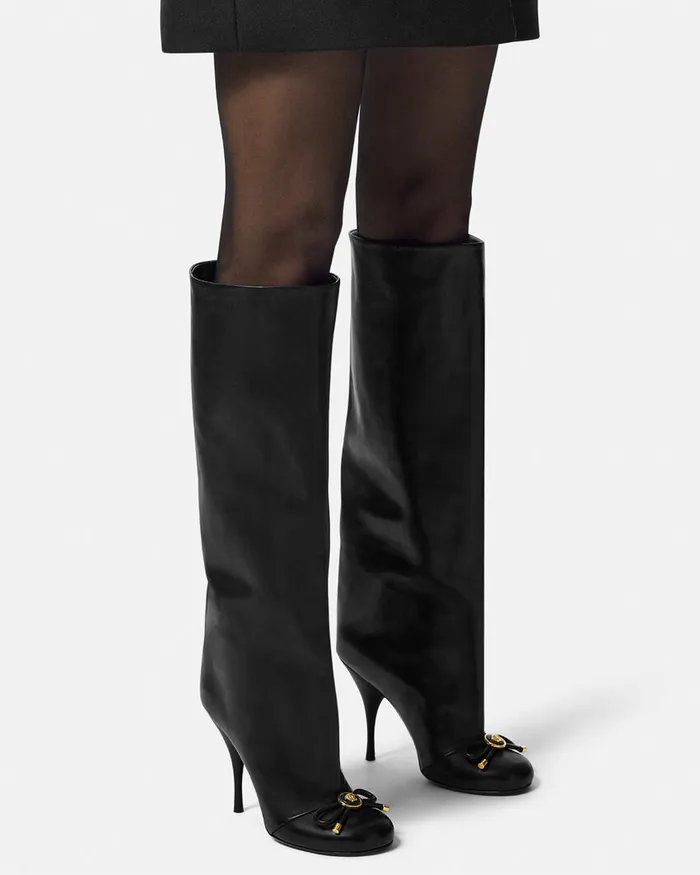 Versace Opera Bow KneeHigh Boots 105 Mm Blackgold Women Boots