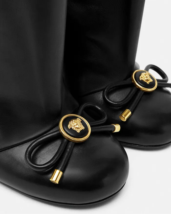 Versace Opera Bow KneeHigh Boots 105 Mm Blackgold Women Boots