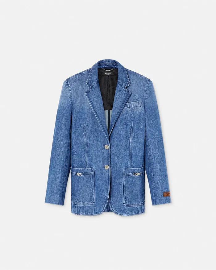 Versace Oversized Tailored Denim Blazer Blue Women Blazer and Jackets