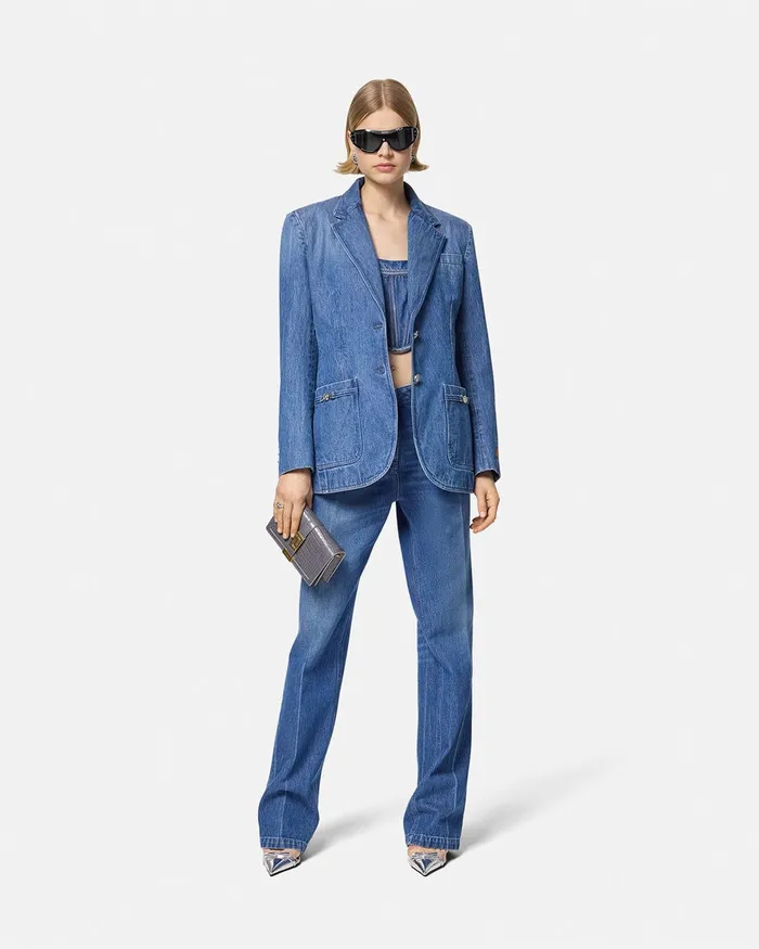 Versace Oversized Tailored Denim Blazer Blue Women Blazer and Jackets