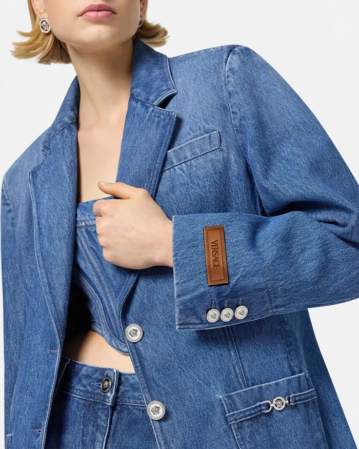 Versace Oversized Tailored Denim Blazer Blue Women Blazer and Jackets