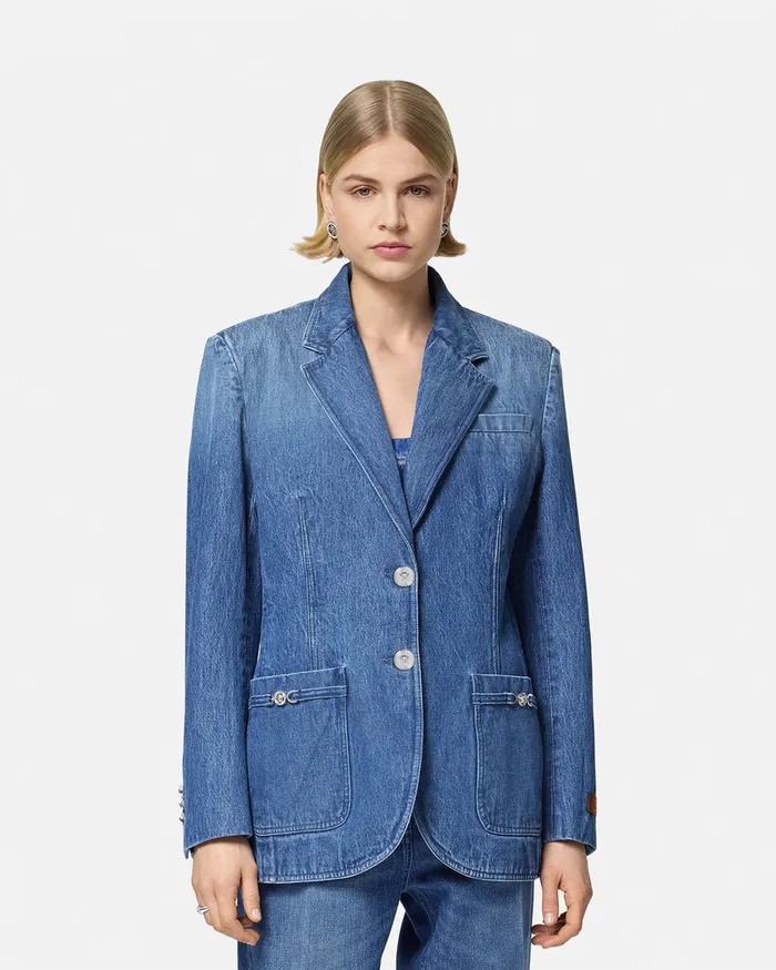 Versace Oversized Tailored Denim Blazer Blue Women Blazer and Jackets