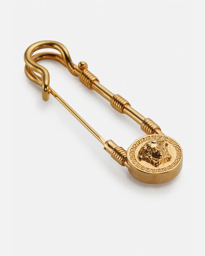 Versace Safety Pin Brooch Gold Women Brooches