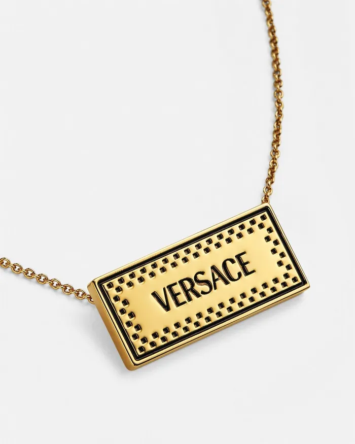 Versace Small 03990s Vintage Logo Necklace Blackgold WomenMen Necklaces