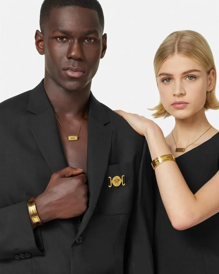 Versace Small 03990s Vintage Logo Necklace Blackgold WomenMen Necklaces