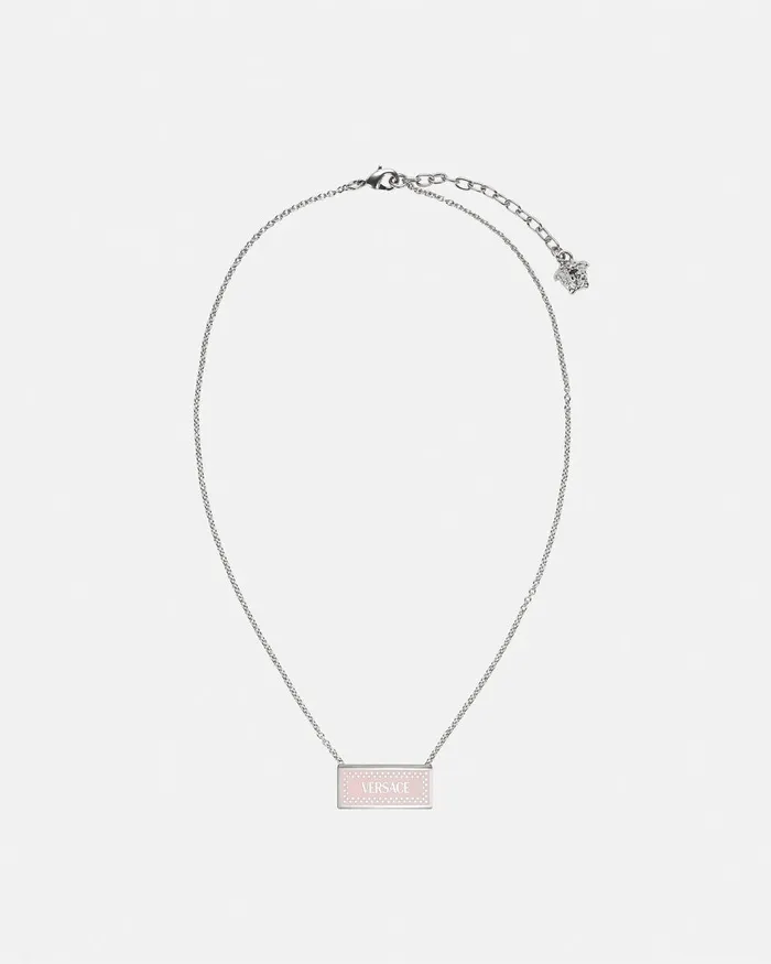 Versace Small 03990s Vintage Logo Necklace Silver Women Necklaces