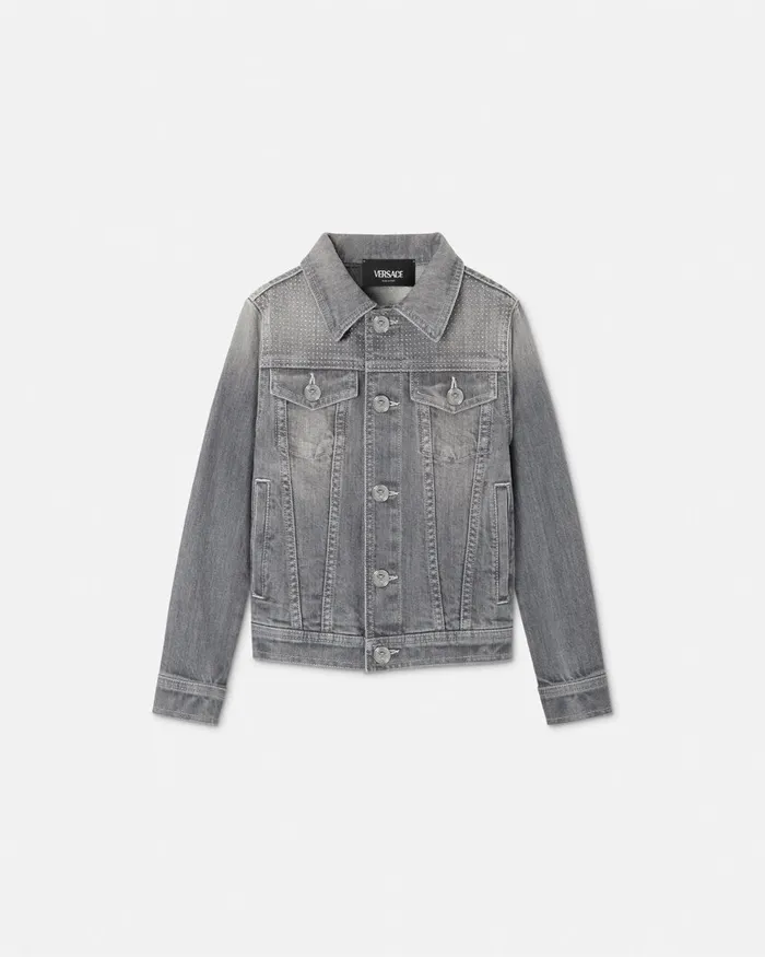 Versace Studded Logo Denim Jacket Gray Kids Denim