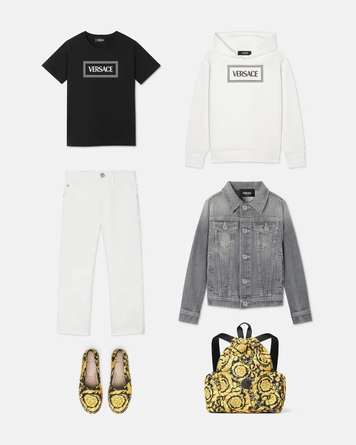 Versace Studded Logo Denim Jacket Gray Kids Denim