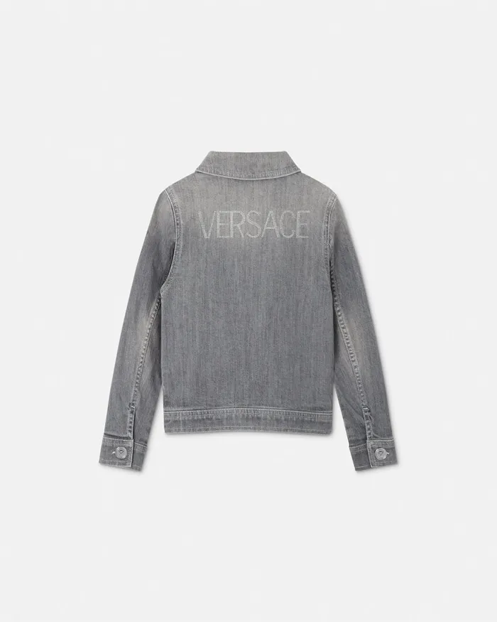 Versace Studded Logo Denim Jacket Gray Kids Denim