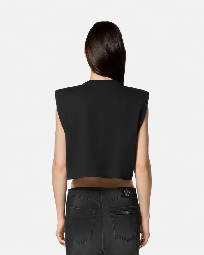 Versace Swan Lake Logo Crop TShirt Blackprint Women Jeans Couture