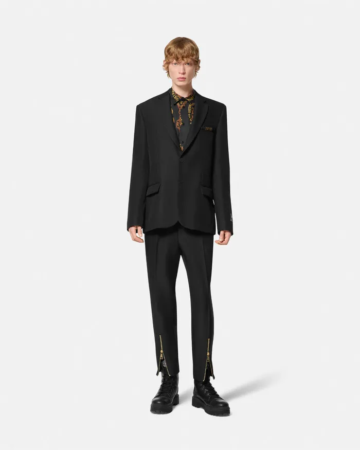 Versace Technical Canvas Formal Trousers Blackprint Men Jeans Couture