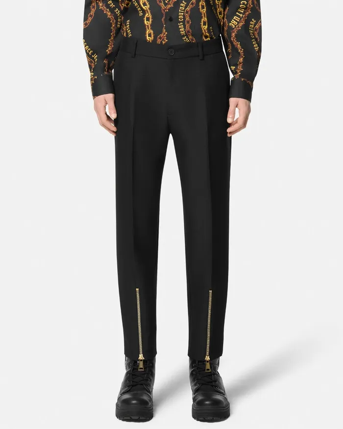 Versace Technical Canvas Formal Trousers Blackprint Men Jeans Couture