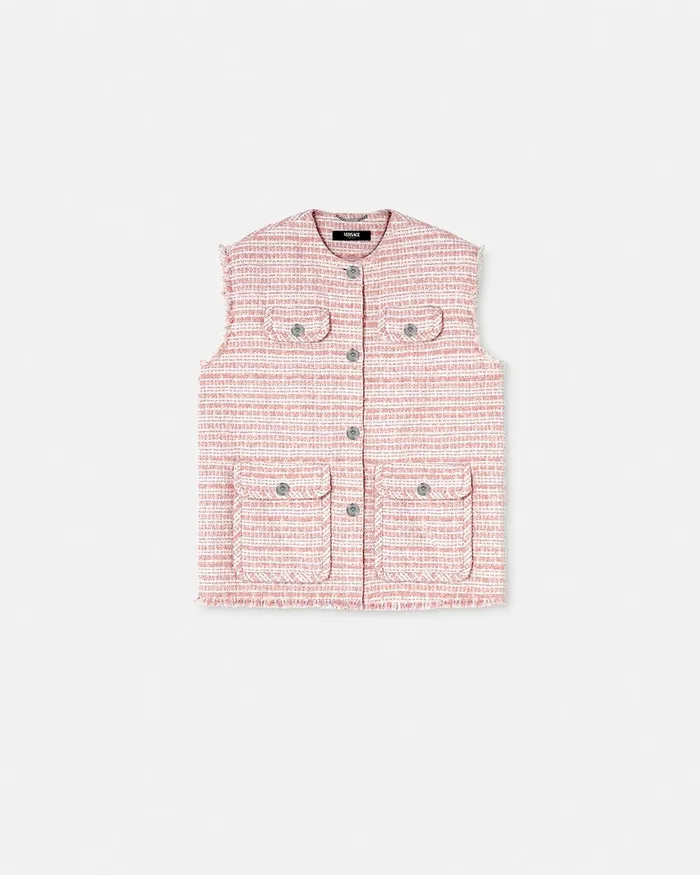 Versace Tweed Oversized Vest Light Pink Women Blazer and Jackets
