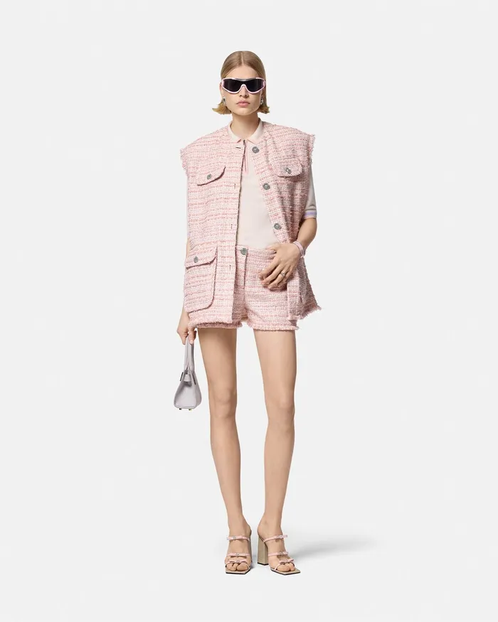 Versace Tweed Oversized Vest Light Pink Women Blazer and Jackets