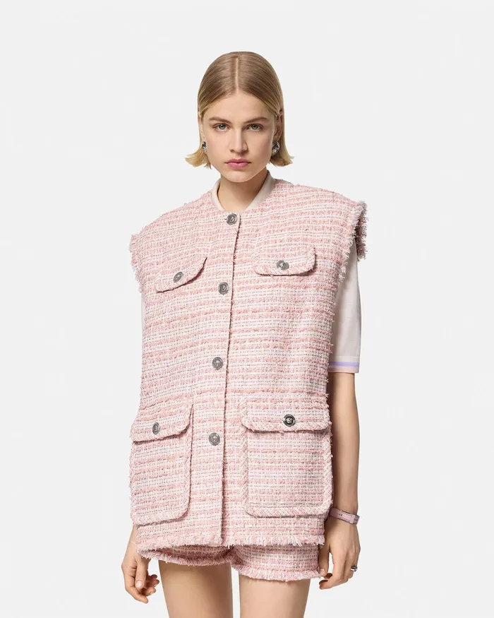 Versace Tweed Oversized Vest Light Pink Women Blazer and Jackets
