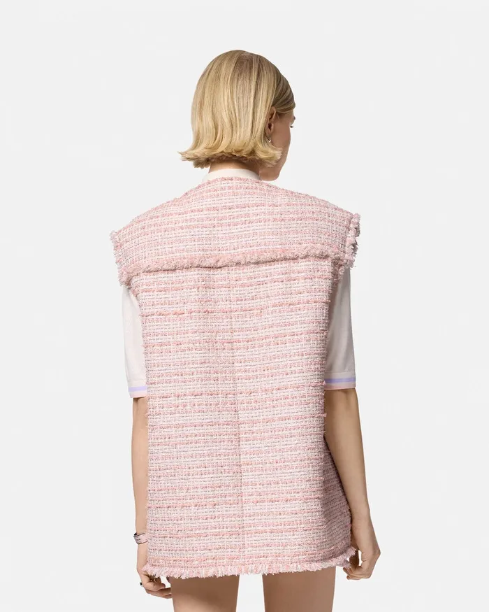 Versace Tweed Oversized Vest Light Pink Women Blazer and Jackets