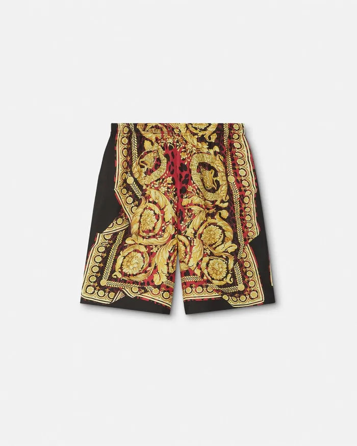 Versace Wild Barocco Illusion Silk Shorts Printred Men Pants and Shorts