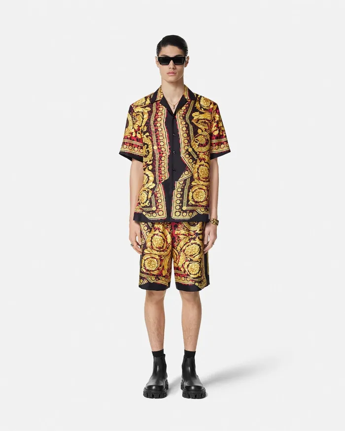 Versace Wild Barocco Illusion Silk Shorts Printred Men Pants and Shorts