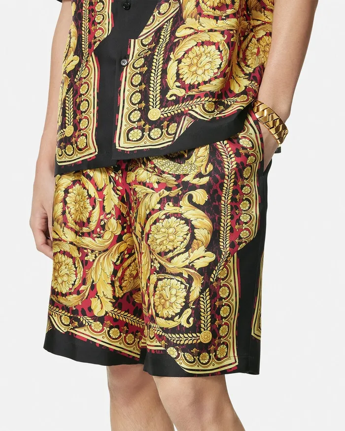 Versace Wild Barocco Illusion Silk Shorts Printred Men Pants and Shorts