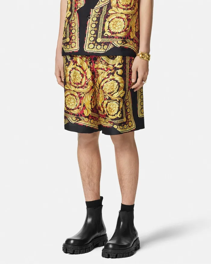 Versace Wild Barocco Illusion Silk Shorts Printred Men Pants and Shorts
