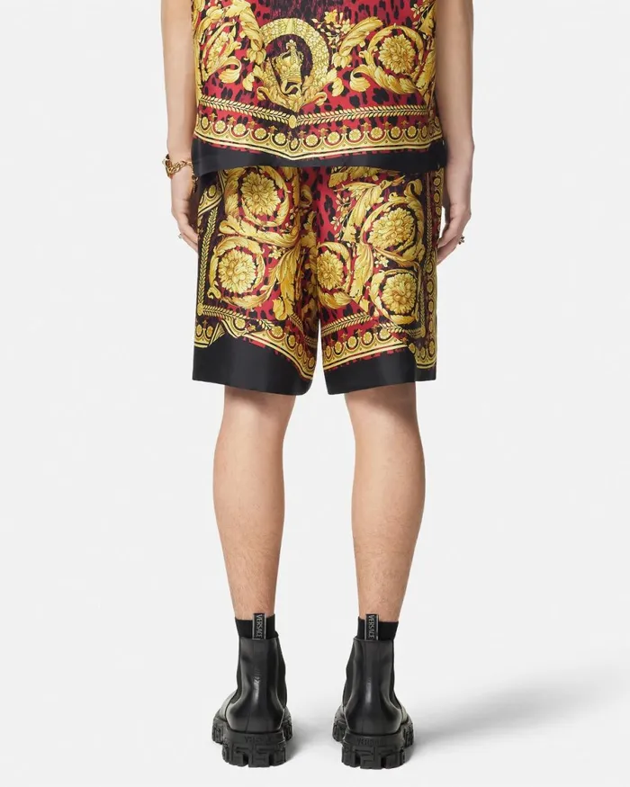 Versace Wild Barocco Illusion Silk Shorts Printred Men Pants and Shorts