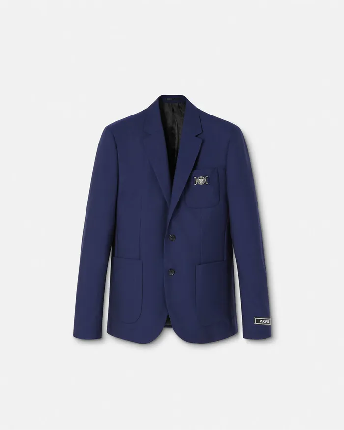 Versace WoolCanvas SingleBreasted Blazer Blue Men Blazers and Suits