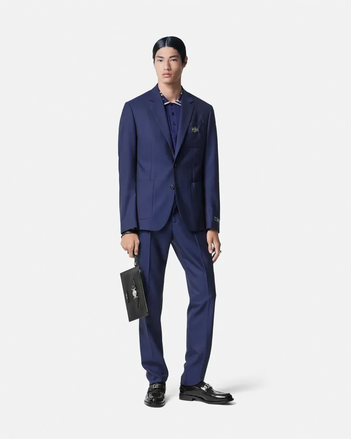 Versace WoolCanvas SingleBreasted Blazer Blue Men Blazers and Suits