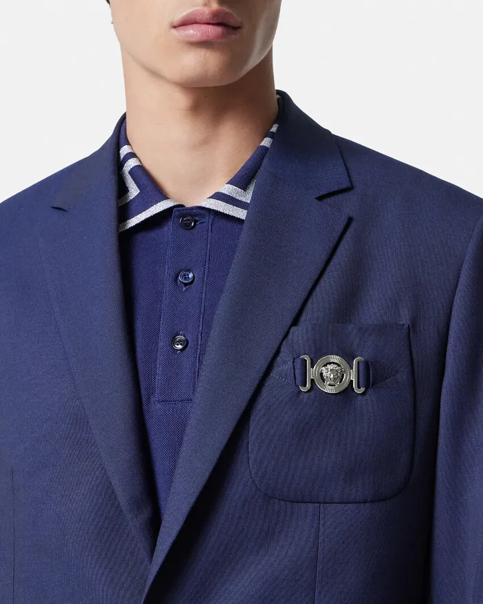 Versace WoolCanvas SingleBreasted Blazer Blue Men Blazers and Suits