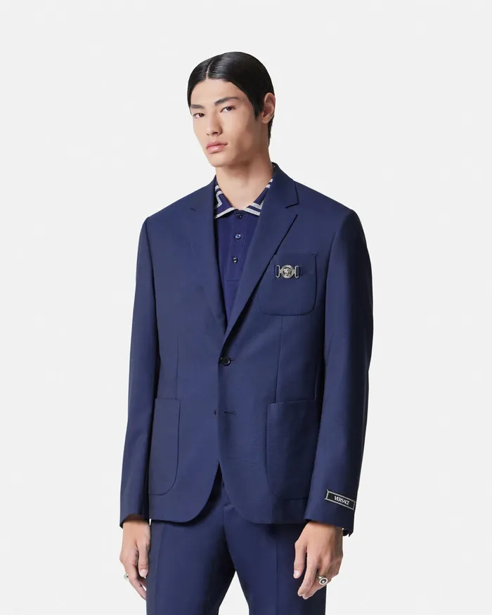 Versace WoolCanvas SingleBreasted Blazer Blue Men Blazers and Suits