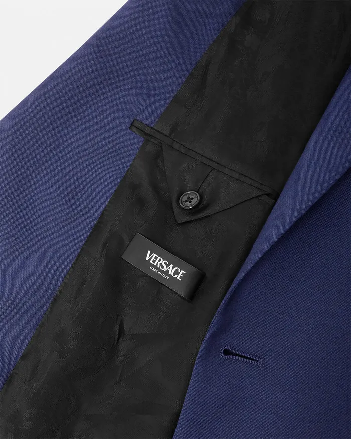 Versace WoolCanvas SingleBreasted Blazer Blue Men Blazers and Suits