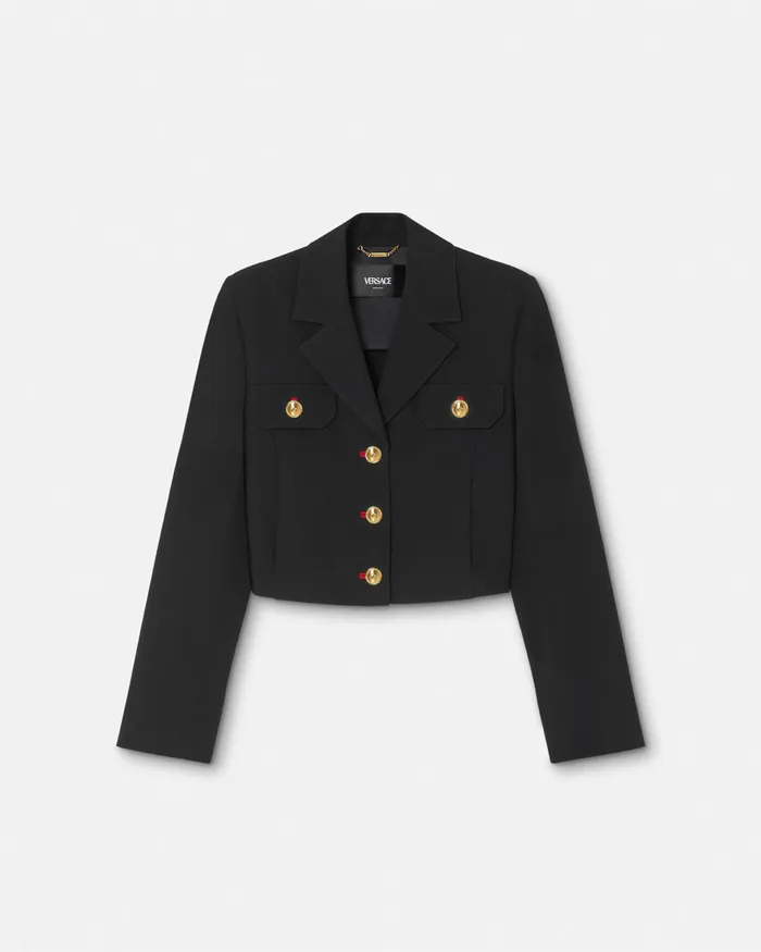 Versace Wool Gabardine Uniform Crop Jacket Black Women Suits