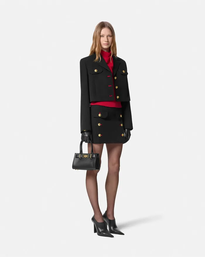 Versace Wool Gabardine Uniform Crop Jacket Black Women Suits