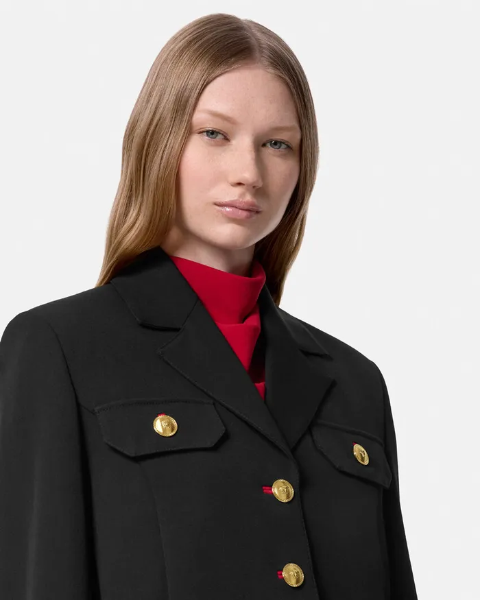 Versace Wool Gabardine Uniform Crop Jacket Black Women Suits