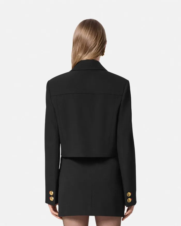 Versace Wool Gabardine Uniform Crop Jacket Black Women Suits