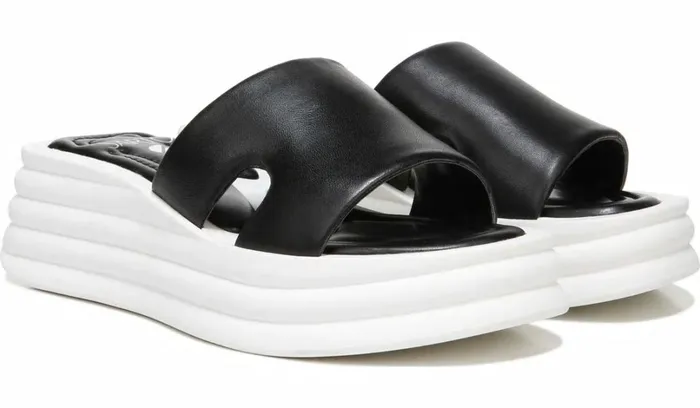 Wedge Sandals Women Franco Sarto Sarto Vina Platform Slide Sandal Black Leather