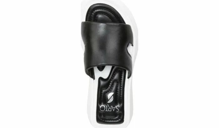 Wedge Sandals Women Franco Sarto Sarto Vina Platform Slide Sandal Black Leather