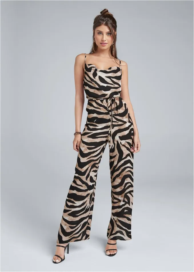 WIDE LEG TIGER PRINT JUMPSUIT Brown Multi Women VENUS Occasion Jumpsuits and Rompers WIDE LEG TIGER PRINT JUMPSUIT Brown Multi Women VENUS Occasion Jumpsuits and Rompers